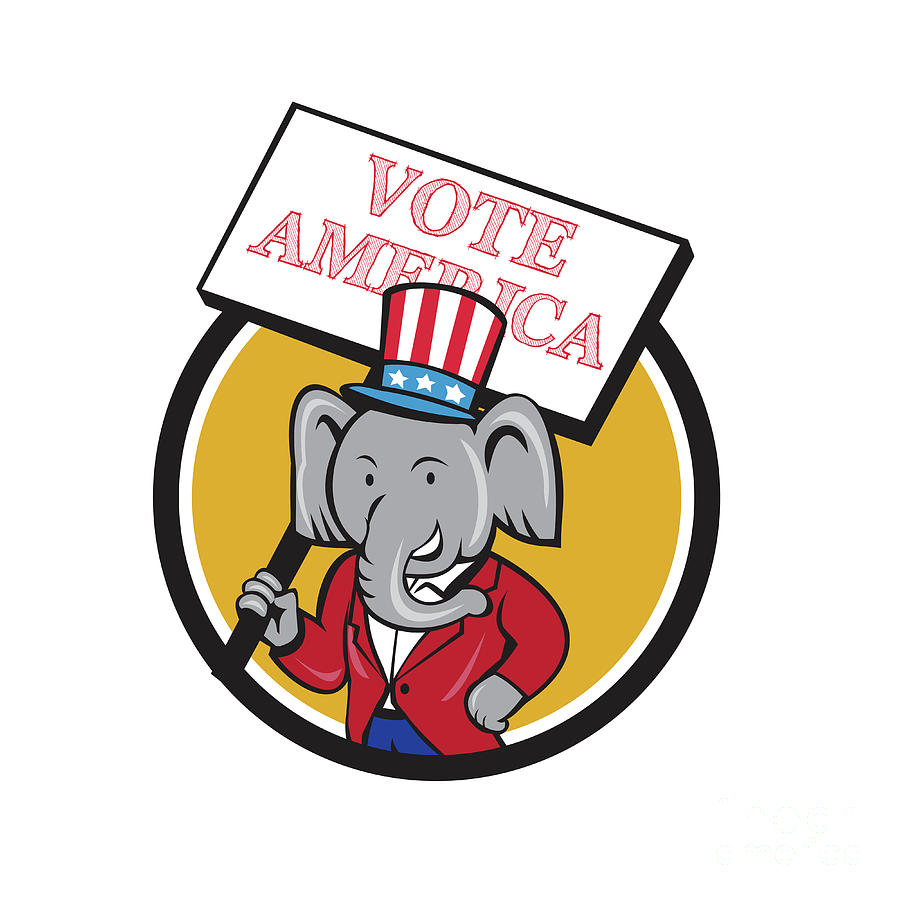 Elephant Digital Art - Republican Elephant Mascot Vote America Circle Cartoon by Aloysius Patrimonio