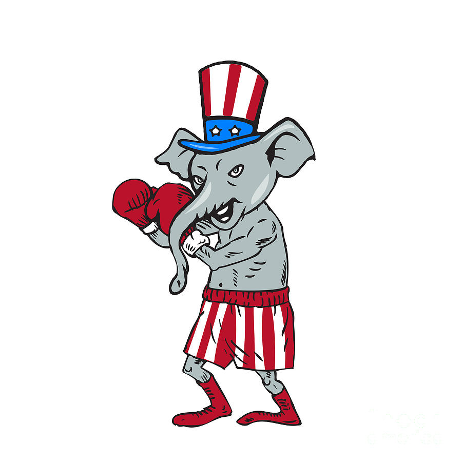 Elephant Digital Art - Republican Mascot Elephant Boxer Boxing Cartoon by Aloysius Patrimonio