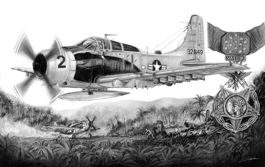 Airplane Drawing - Rescue at A Shau by Dale Jackson