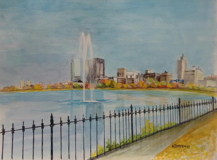 Reservoir in Central Park Painting by Nicolas Bouteneff