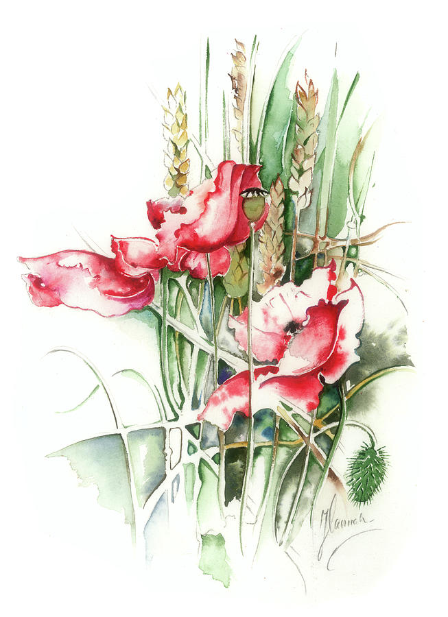 Flower Painting - Residents of Green Fields by Anna Ewa Miarczynska