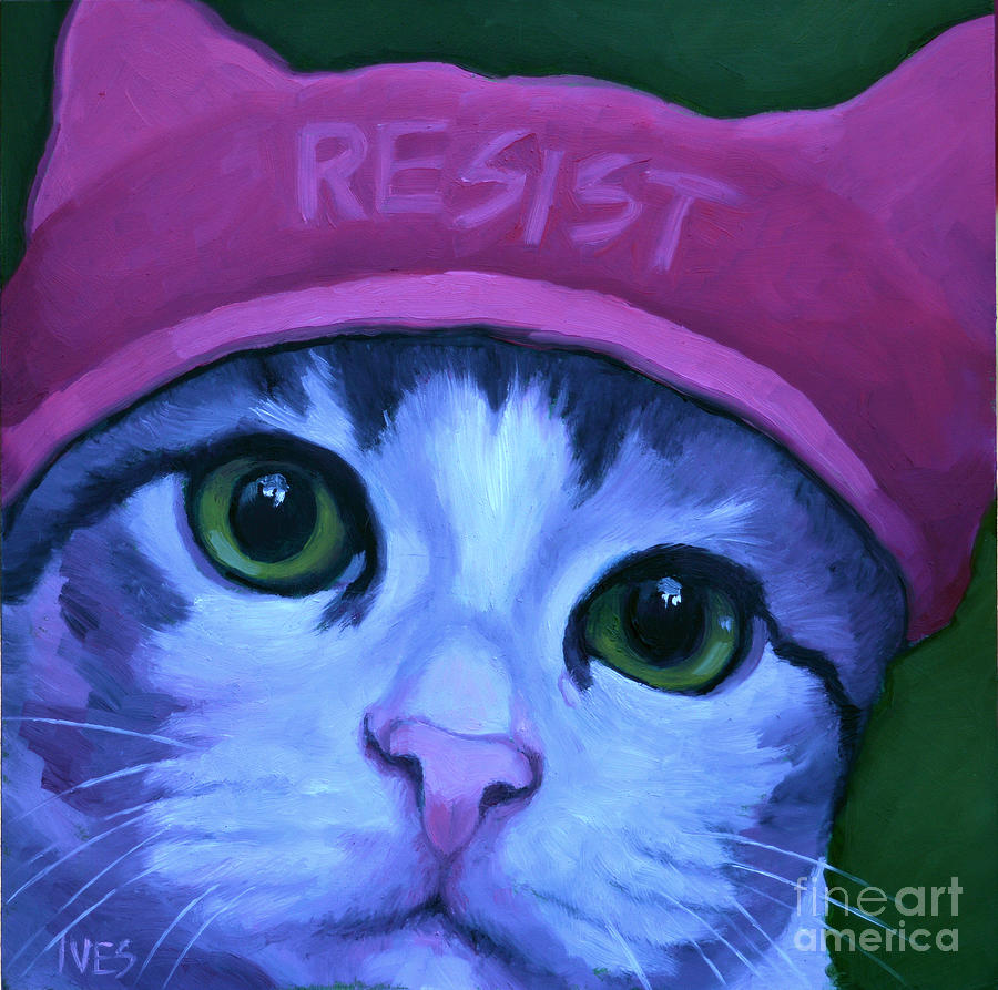 Cat Painting - Resist Tabby by Rebecca Ives