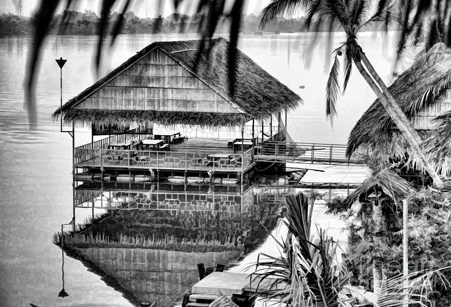 Resort Terrace  Mekong Delta Black White  Photograph by Chuck Kuhn