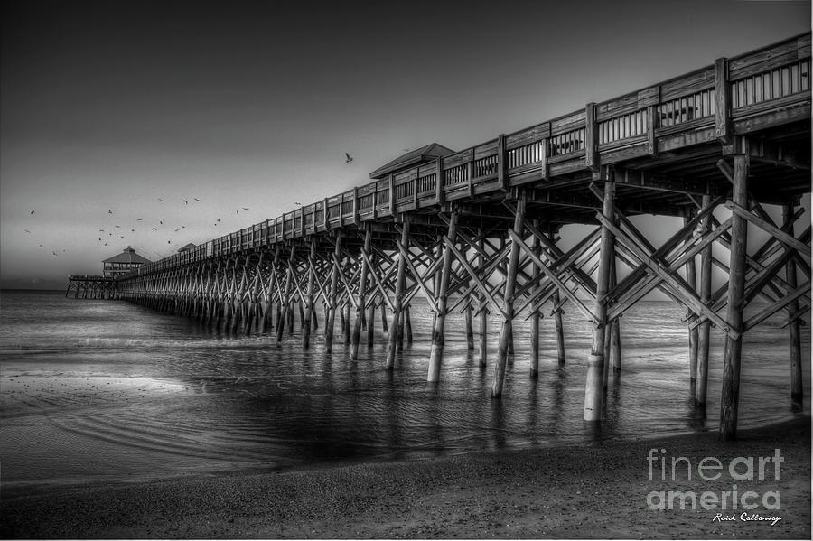 Charleston County Photograph - Resplendent Glow B W Folly Beach Pier Charleston South Carolina Art by Reid Callaway