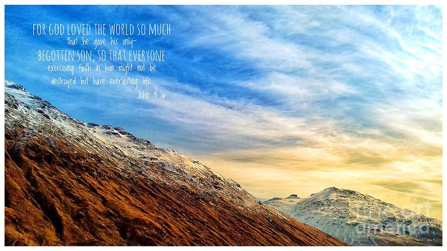 Rest and be Thankful Mountain Peaks with Scripture Photograph by Joan-Violet Stretch
