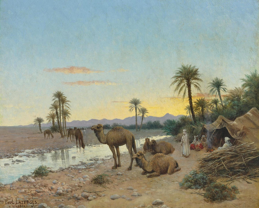 Rest at the Oasis Painting by Paul Lazerges