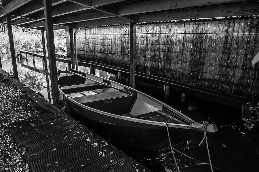 Rest in Boathouse. Black and White. Giethoorn Photograph by Jenny Rainbow