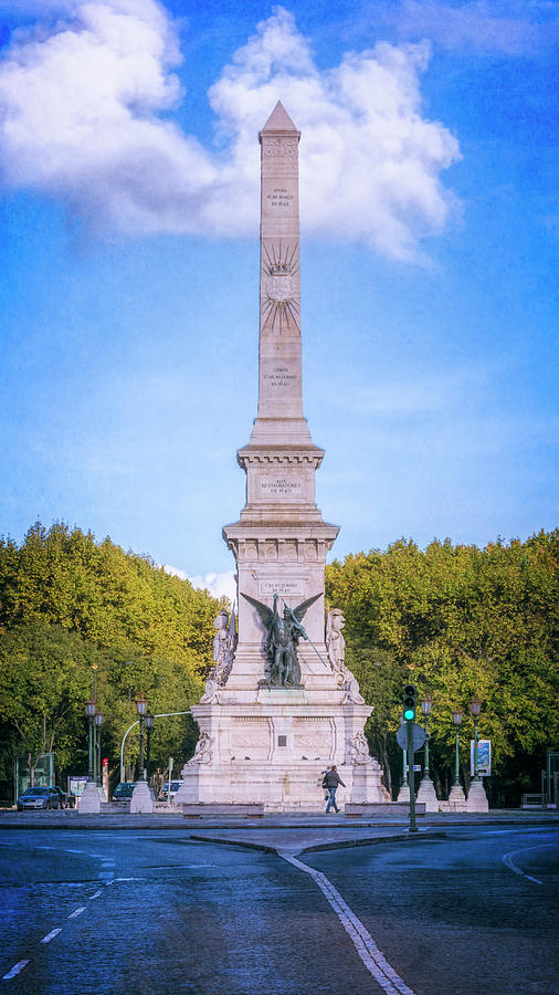 Landmark Photograph - Restauradores Obelisk Lisbon Portugal by Joan Carroll