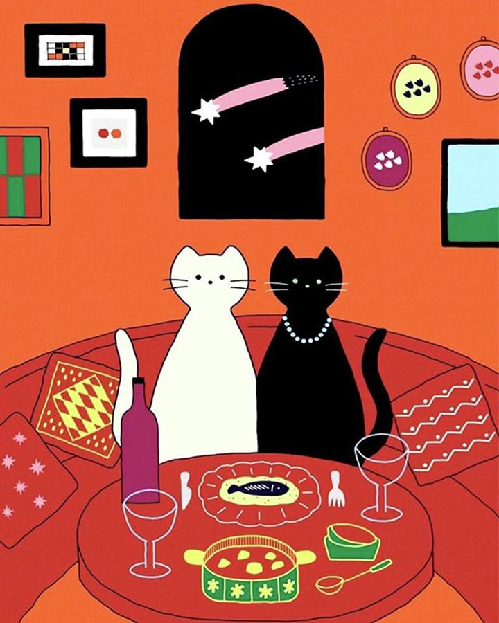 Cat Photograph - Restaurant Dinner
#illustration by Mariko Yamada