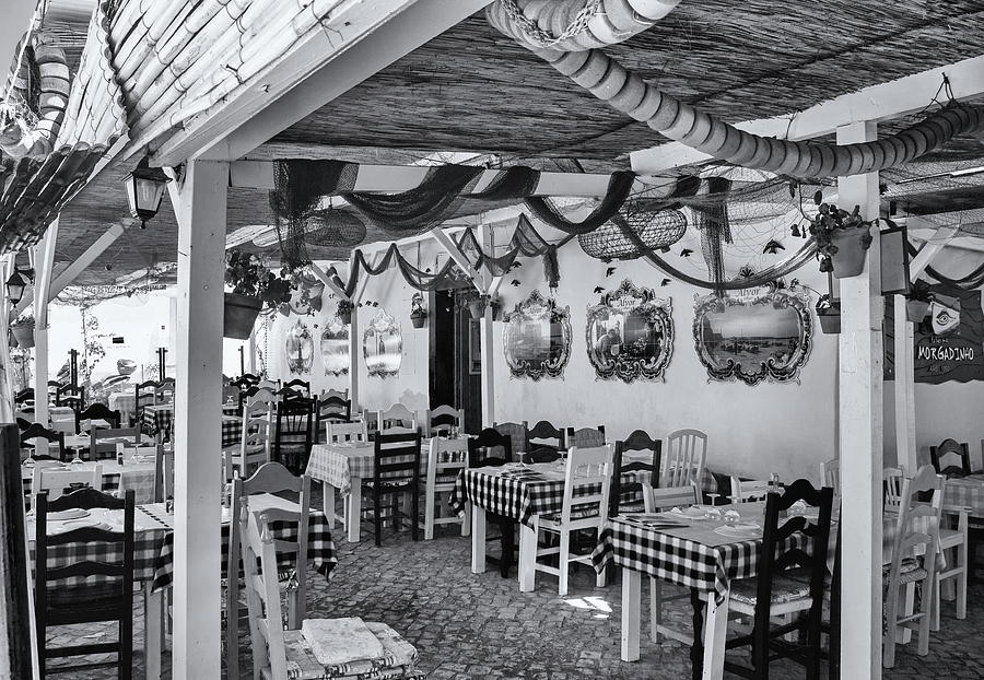 Restaurant in Alvor Monochrome Photograph by Jeff Townsend