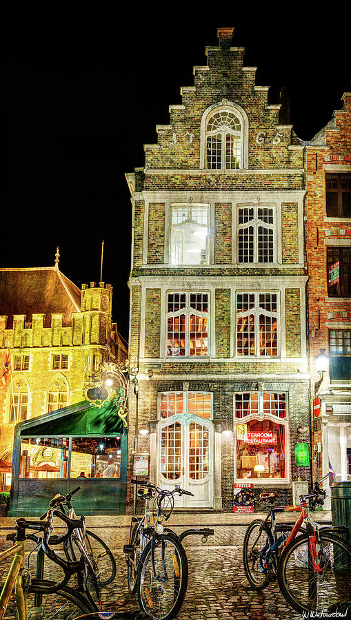 Restaurant in Bruges Night - Vintage Version Photograph by Weston Westmoreland