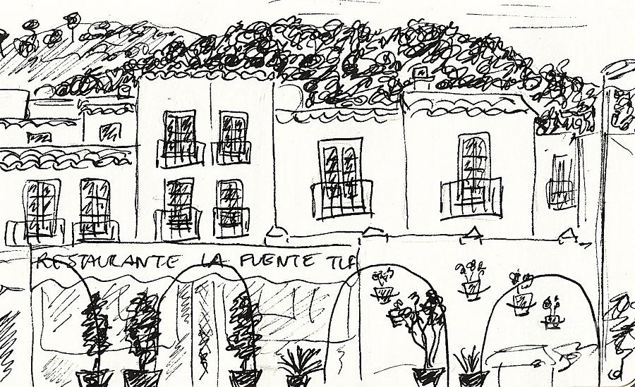 Restaurante La Fuente in Mijas Drawing by Chani Demuijlder