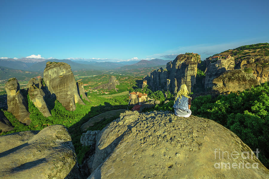 Resting at Meteora overlook Photograph by Benny Marty
