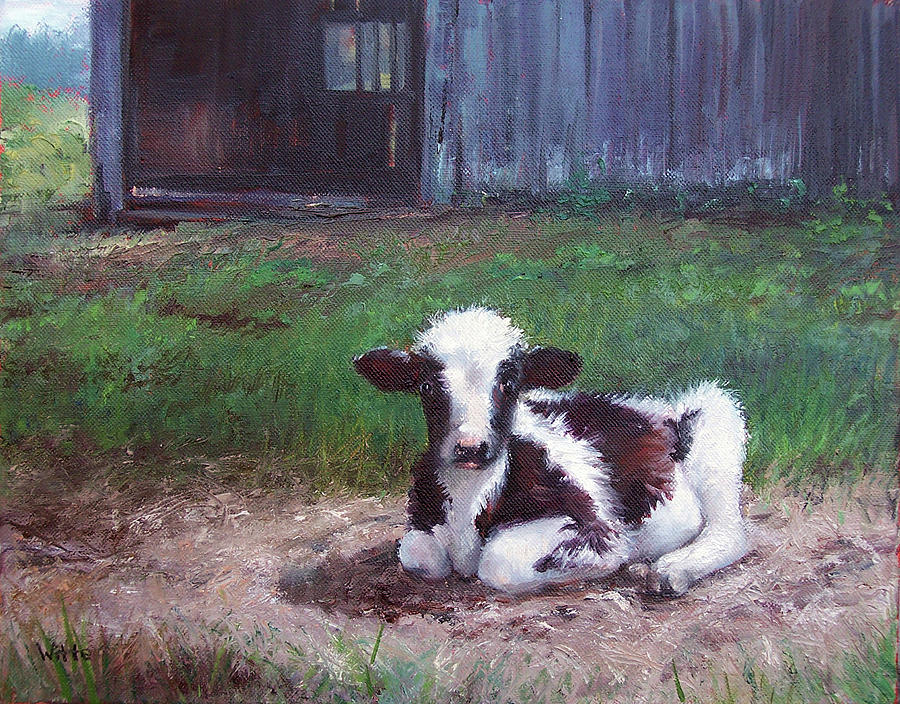 Resting Calf Painting by Marie Witte