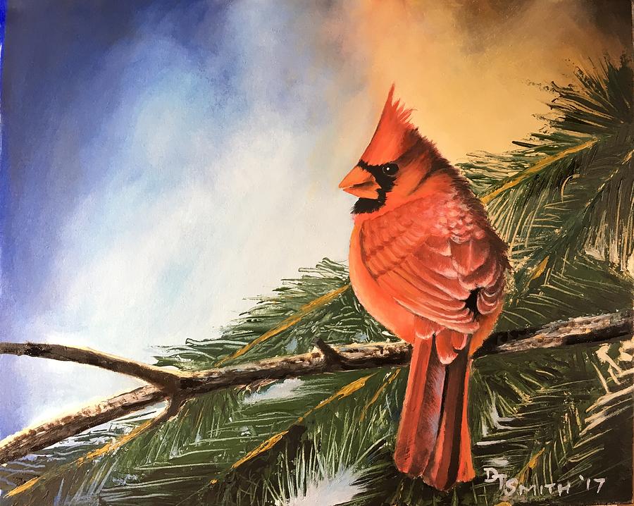 Bird Painting - Resting Cardinal by Daniel Smith