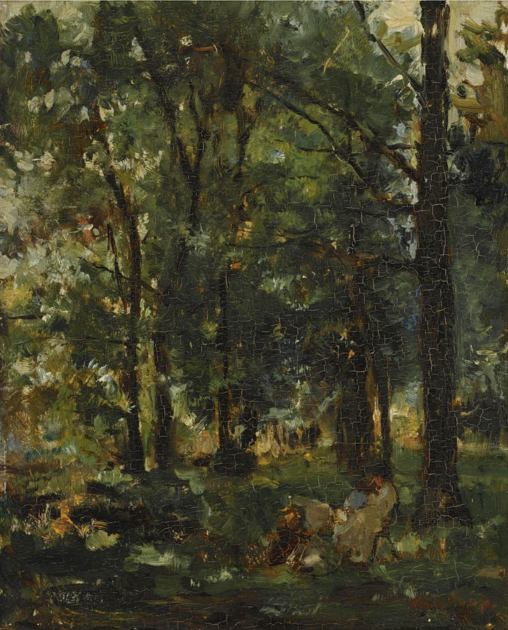 Resting Figures in a Forest Landscape  Painting by Albert Roelofs