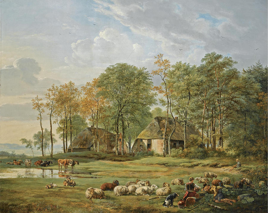 Resting Herdsmen near a Farmstead Painting by Pieter Gerardus van Os