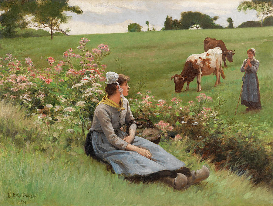 Resting in the Field Painting by Edouard Debat-Ponsan