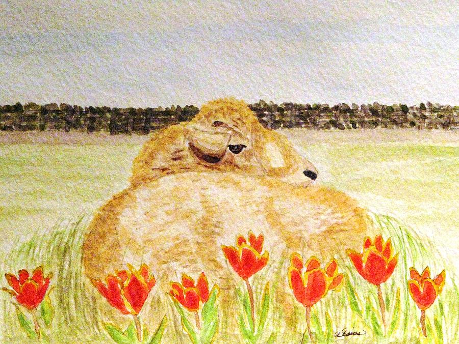 Resting In The Tulips Painting by Angela Davies