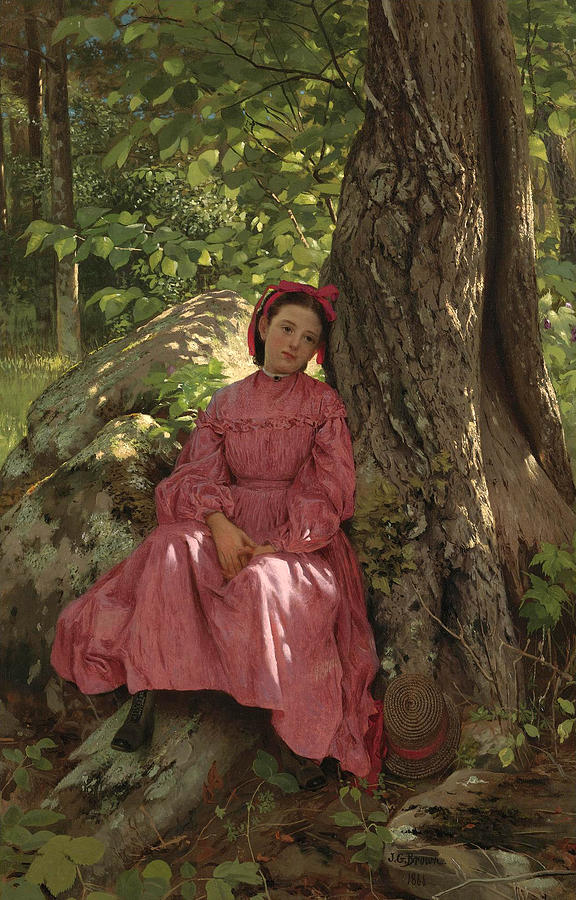 Resting in the Woods. Girl Under a Tree Painting by John George Brown