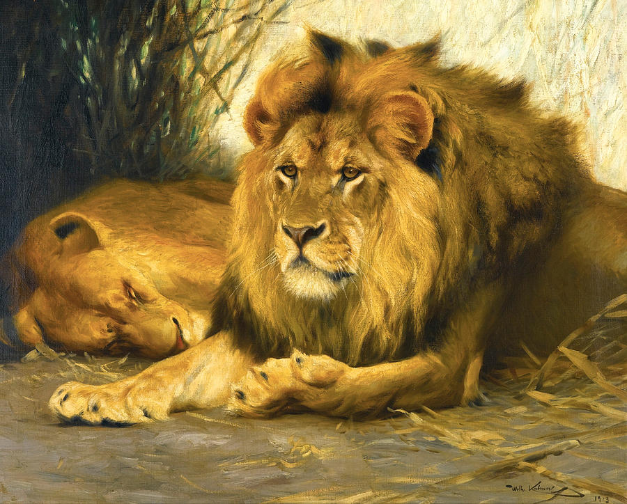 Resting Lions Painting by Wilhelm Kuhnert