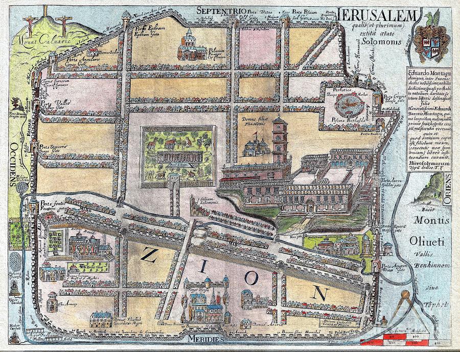 Restored Antique 1650 Map of Jerusalem Zion Digital Art by Heidi De Leeuw