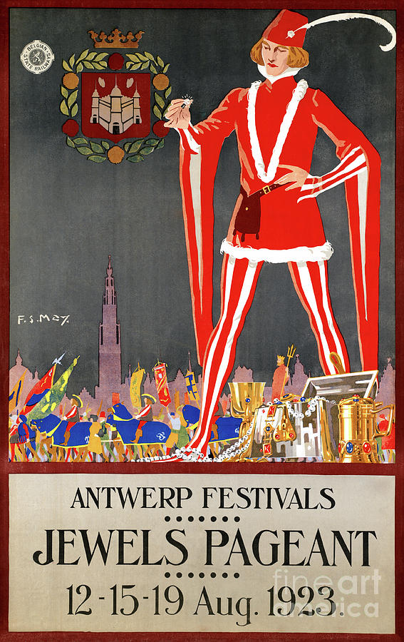 Vintage Mixed Media - Restored Belgium Antwerp Vintage Travel Poster by Vintage Treasure