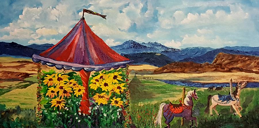  Retired Carousel near Belt Montana      82 Painting by Cheryl Nancy Ann Gordon
