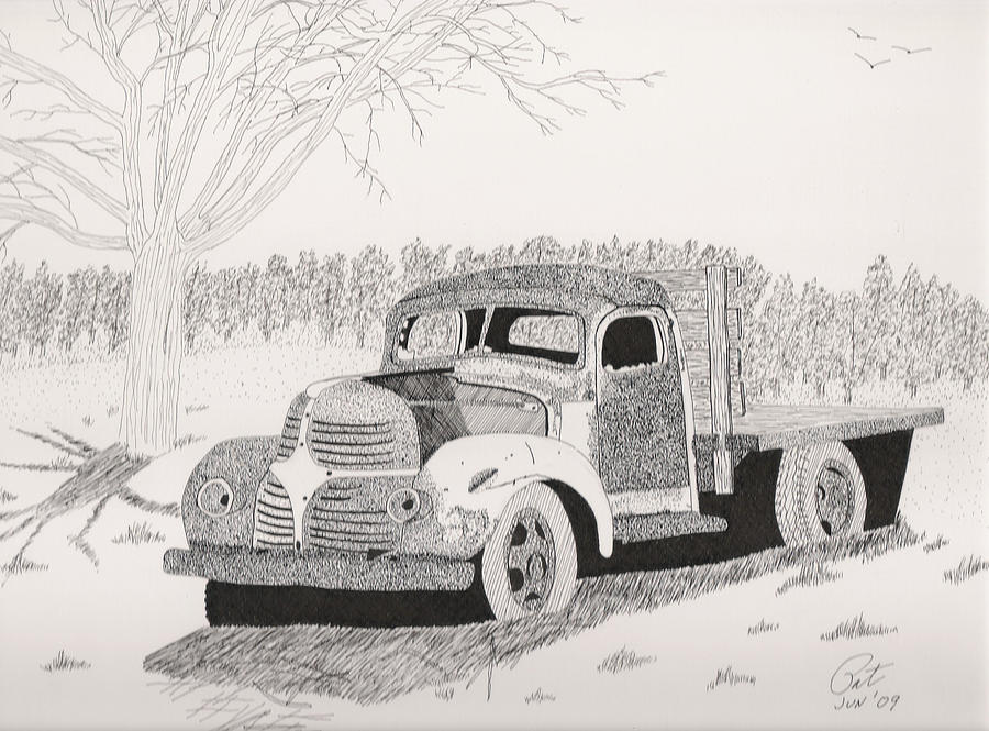 Retired Farm Truck Drawing by Pat Price