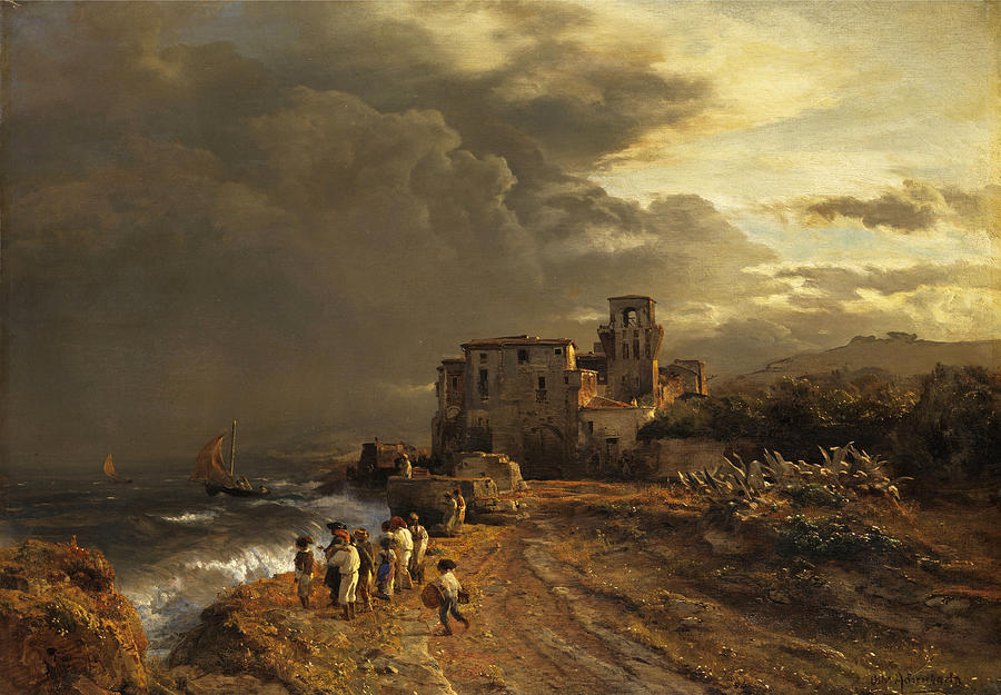 Retreating Storm on the Italian Coast Painting by Andreas Achenbach