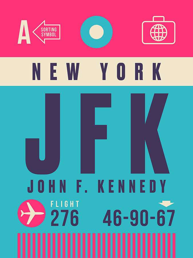 Retro Airline Luggage Tag - Jfk New York John F. Kennedy Digital Art By ...