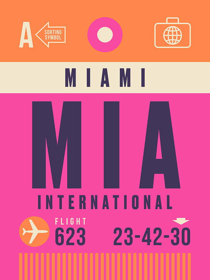 Retro Airline Luggage Tag - Mia Miami Digital Art by Ivan Krpan Retro Airline Luggage Tag - Mia Miami Digital Art by Ivan Krpan