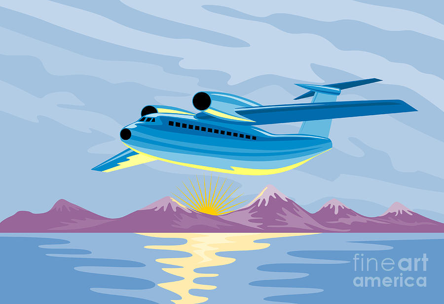 Sunset Digital Art - Retro Airliner flying  by Aloysius Patrimonio
