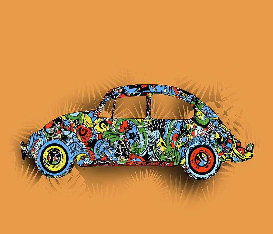 Retro Beetle Car 4 Digital Art