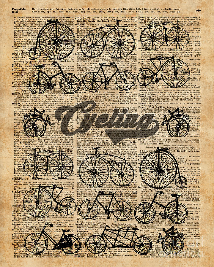 Vintage Digital Art - Retro Bicycles Vintage Illustration Dictionary Art by Anna W