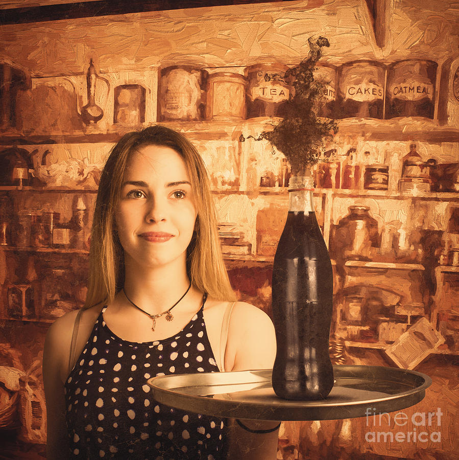 Retro cafe tin sign waitress Photograph by Jorgo Photography