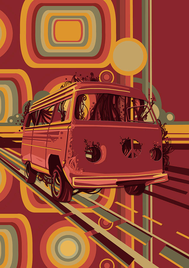 Retro Camper Van 70s Digital Art by Bekim M