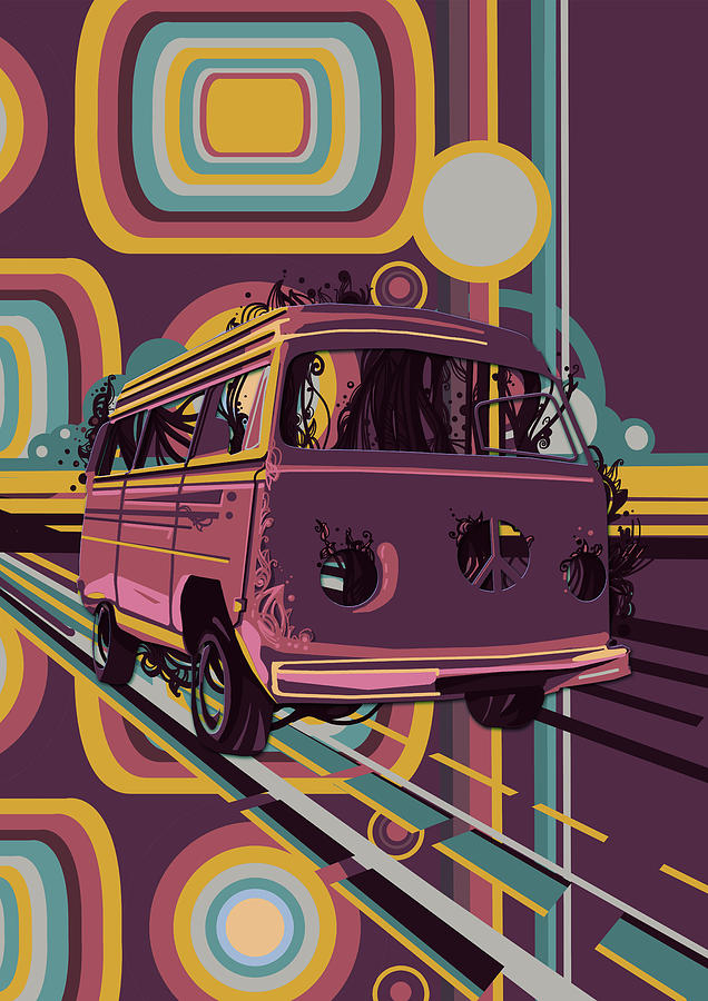 Retro Camper Van 70s Purple Digital Art by Bekim M