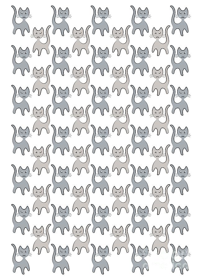 Retro Cat Graphic Pattern in Grays Digital Art by MM Anderson