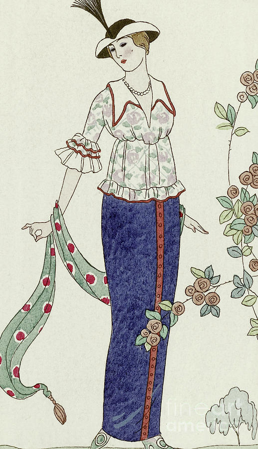 Georges Barbier Drawing - Retro Design for a Summer Dress by Georges Barbier
