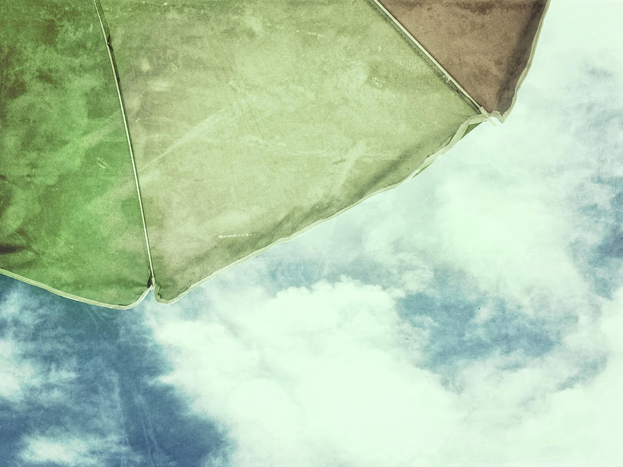 Retro feel beach umbrella blue sky Photograph by Marianne Campolongo