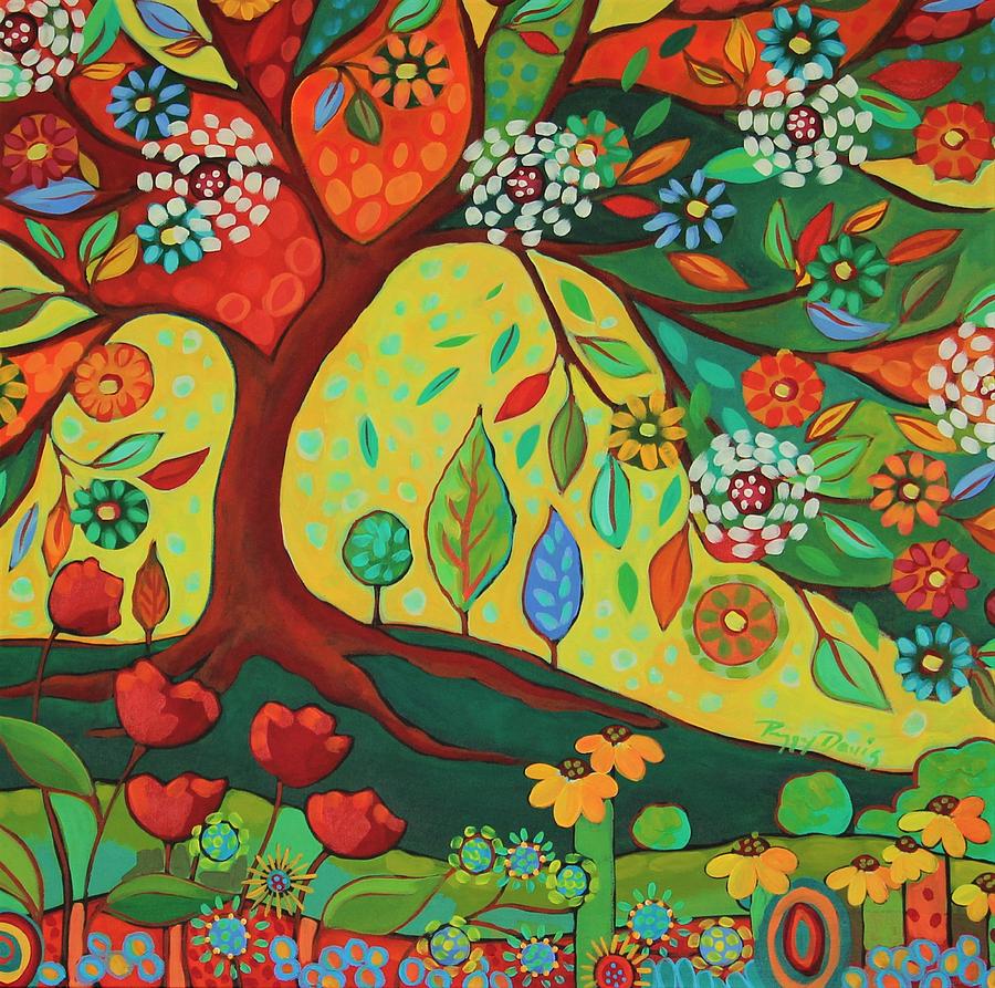 Retro Folk Art Tree Painting by Peggy Davis - Fine Art America