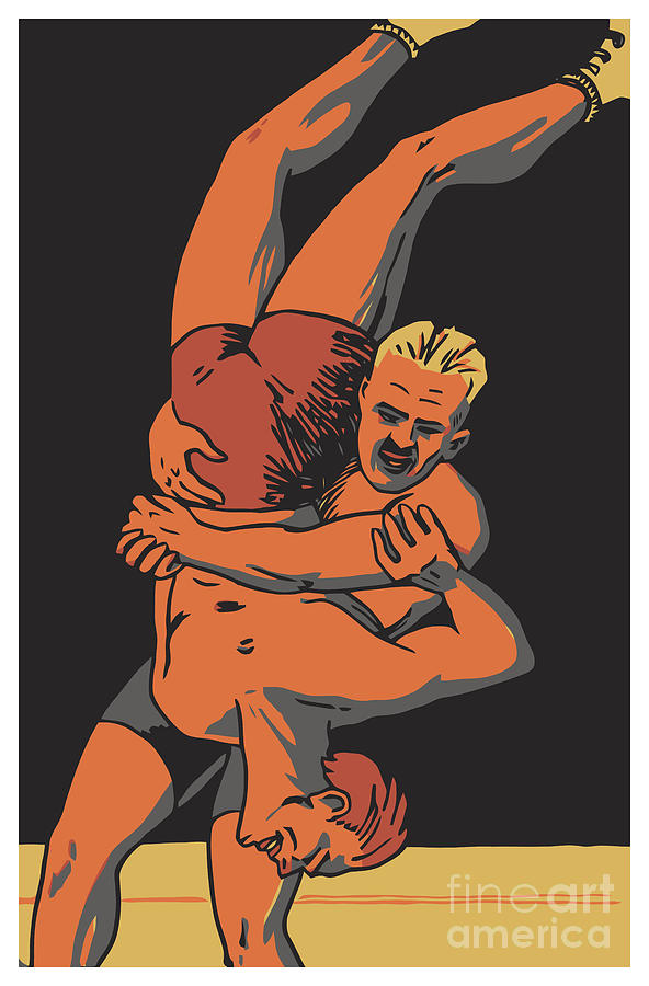 Retro freestyle Olympic wrestling Drawing by Heidi De Leeuw