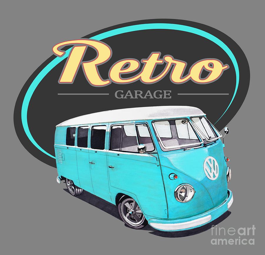 Vintage Digital Art - Retro Garage Bus by Paul Kuras