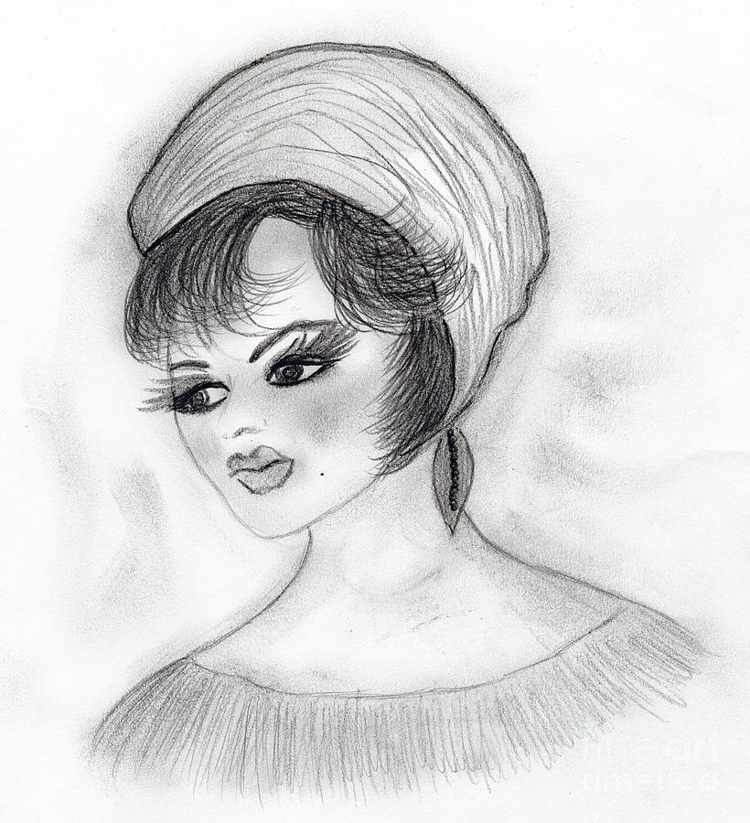 Retro Girl in Hat Drawing by Sonya Chalmers