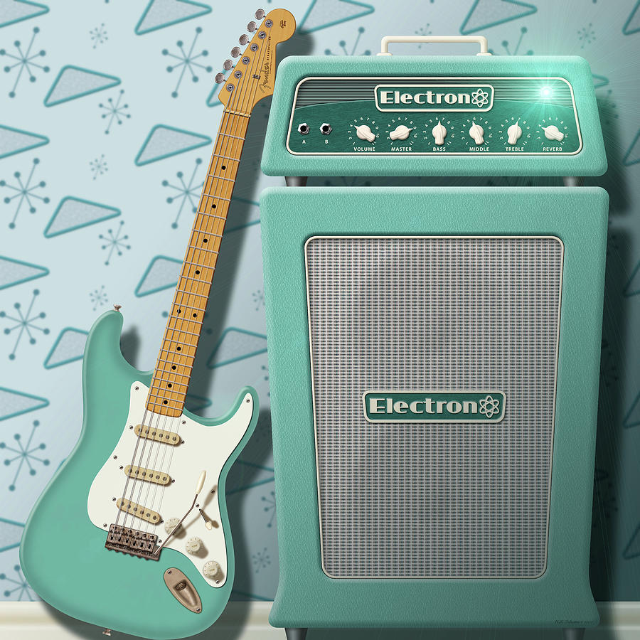 Retro Guitar and Amplifier Digital Art by WB Johnston