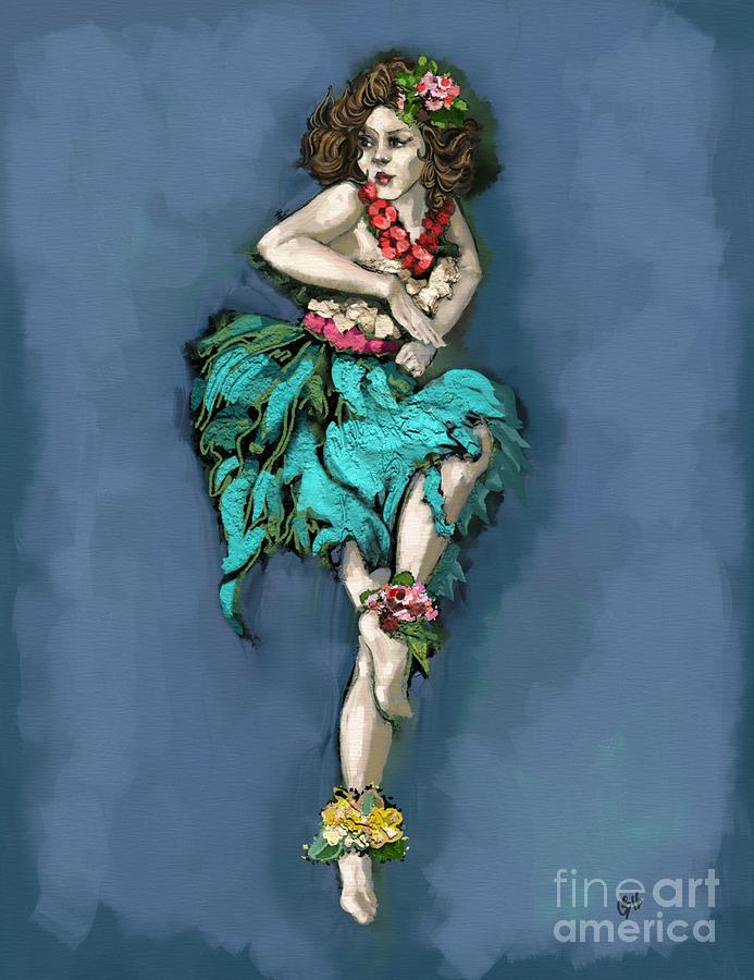 Retro Hula Dancer Painting by Carrie Joy Byrnes
