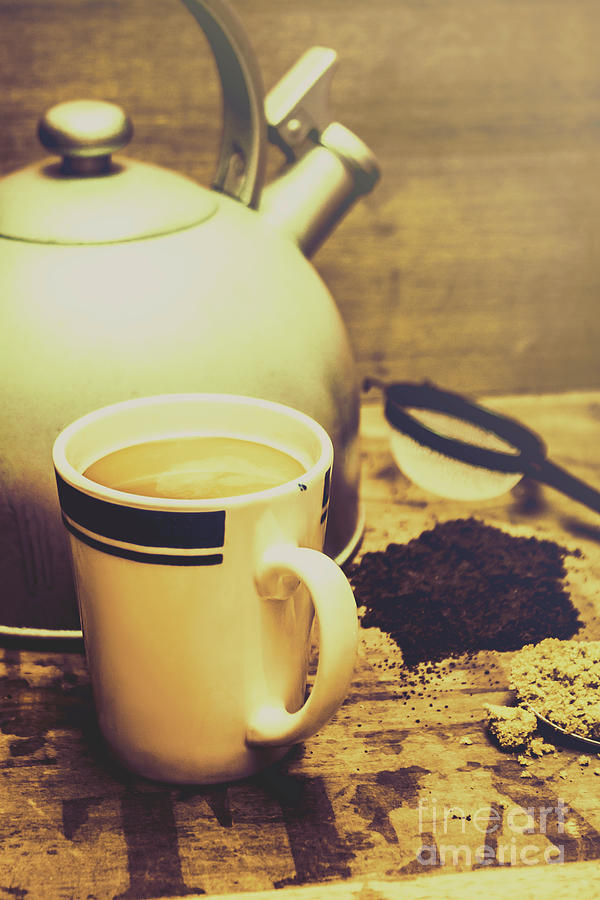 Retro kettle with the mug of tea Photograph by Jorgo Photography