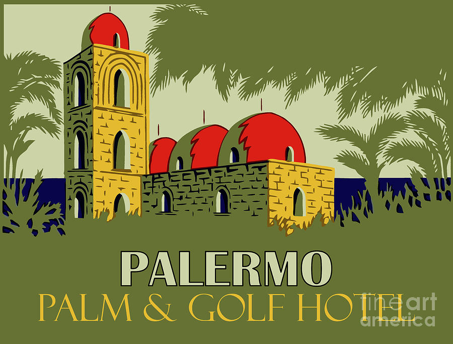 Retro Palermo Sicily hotel travel ad Drawing by Heidi De Leeuw