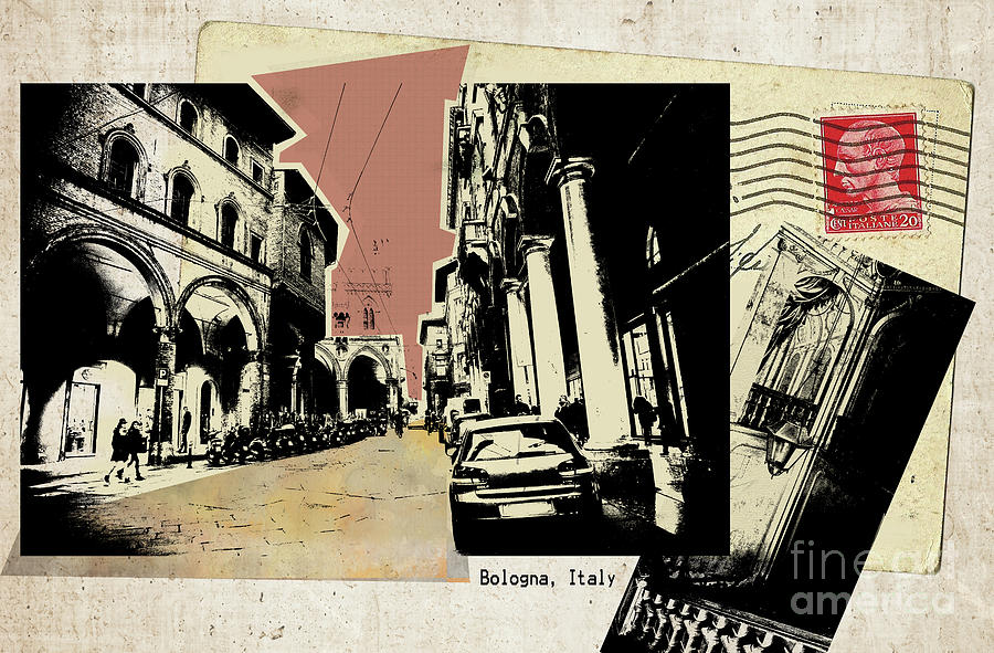 retro postcard of Bologna Digital Art by Ariadna De Raadt
